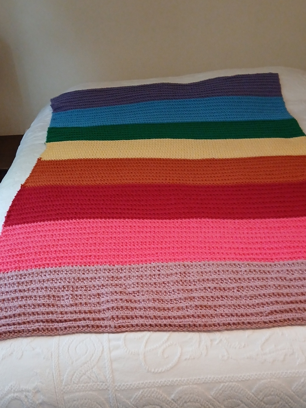 Handmade Multicolor Striped Crochet Throw Blanket - Rainbow!